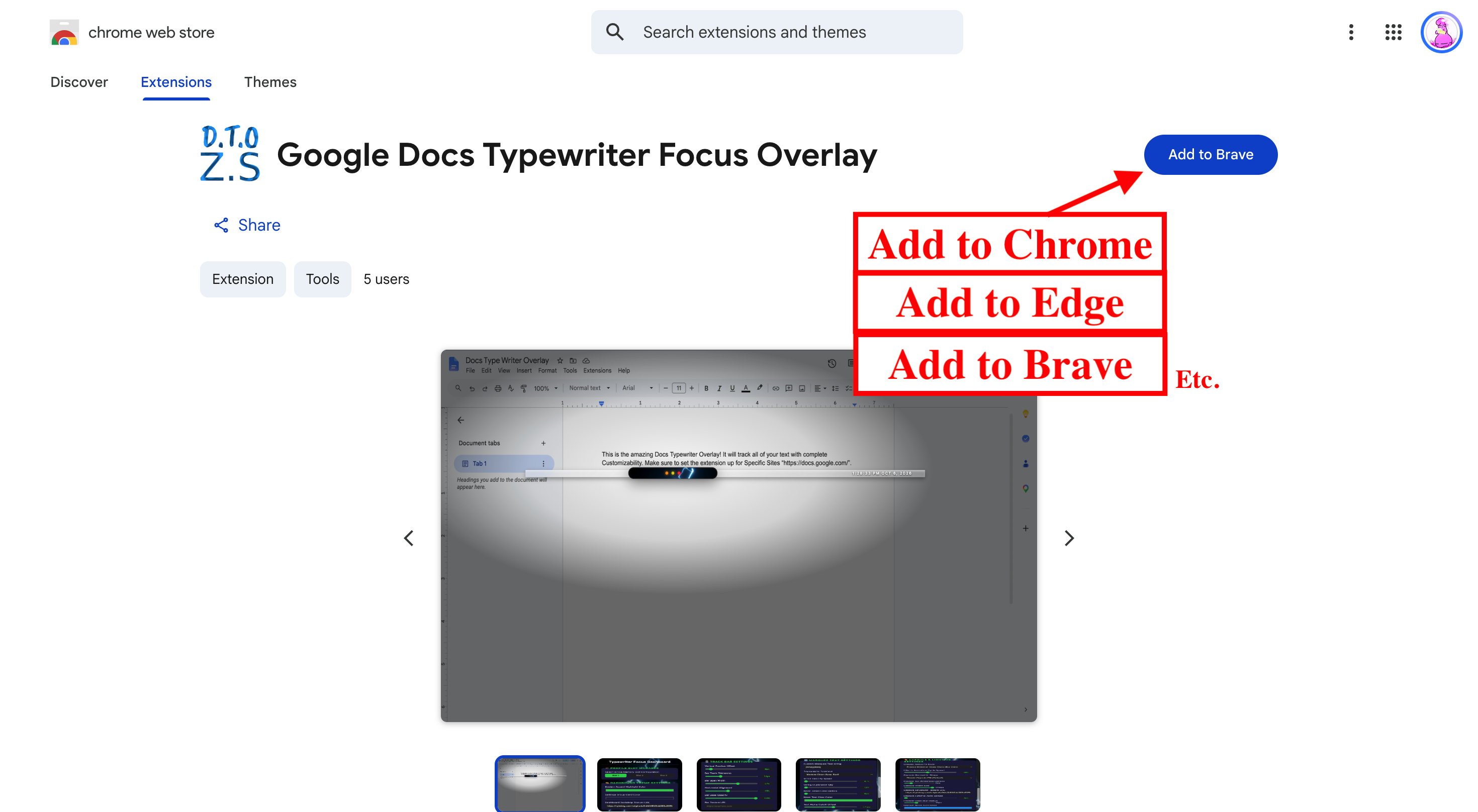 Chrome Web Store page showing the button to add the extension